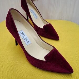 Jimmy Choo Dark Red Velvet Heels